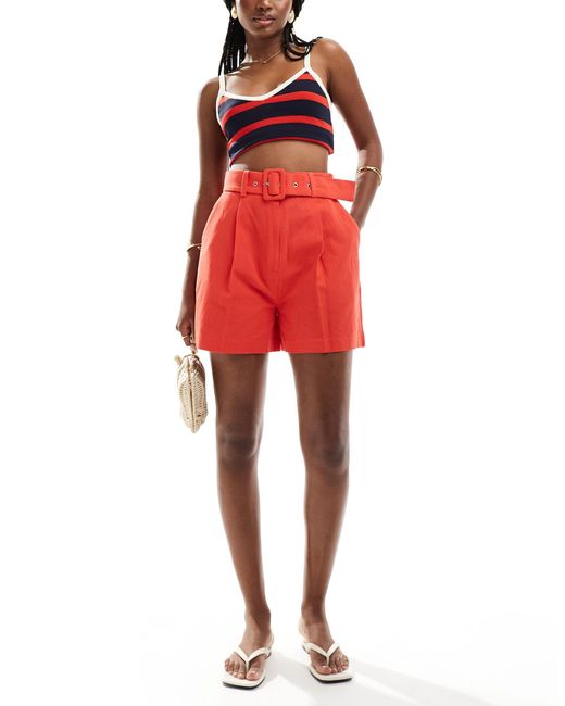 ASOS Red Tailo Belted Short With Linen