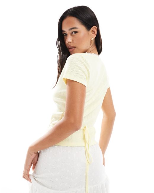Miss Selfridge White Pointelle Lace Trim Wrap Top
