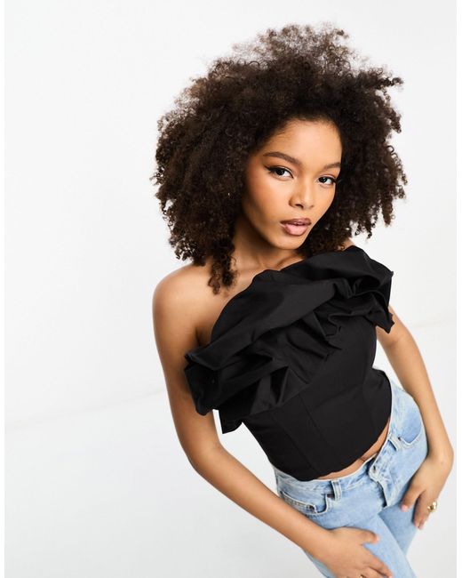 & Other Stories Black Bandeau Top With Structured Ruffle