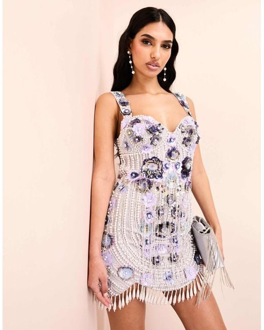 knee length dresses for ladies Asos Luxe Bandeau Embellished Mini Dress With Faux Feather Trim In Pink