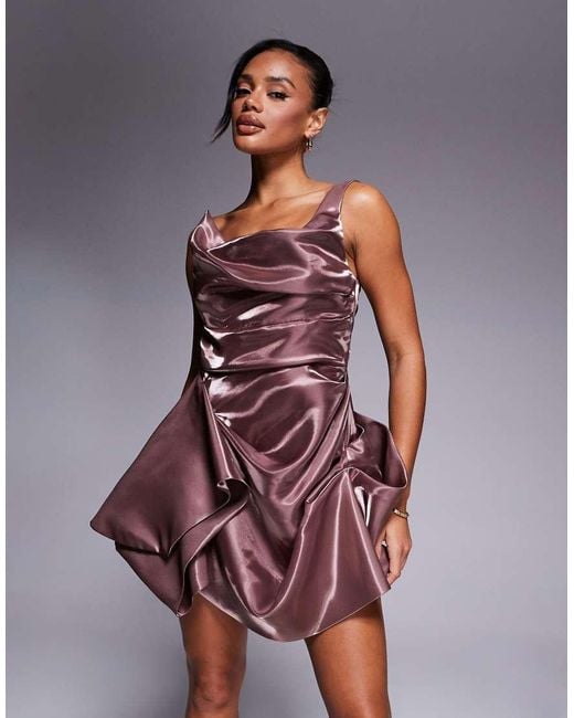 ASOS Brown Structured One Shoulder Sculpted Hem Mini Dress