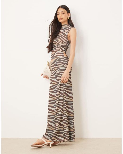 ASOS Hooggesloten Doorschijnende Top Van Mesh Met Zebraprint, Deel Van Co-Ord Set in het Brown