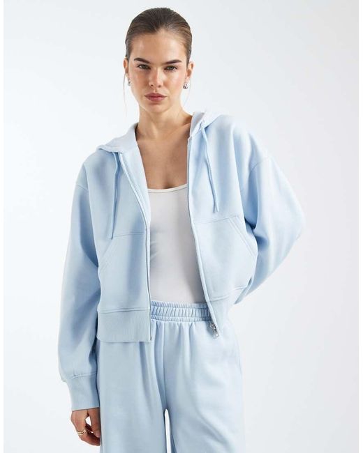 ASOS Blue Cropped Zip Through Brushback Hoodie
