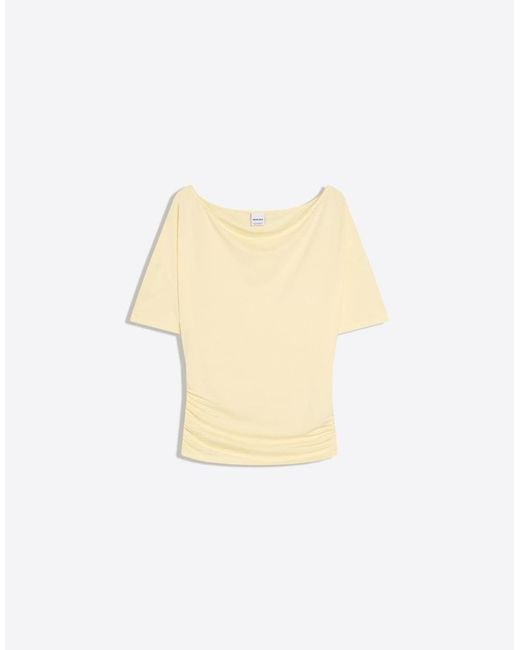 Bershka Natural Asymmetric Print Short Sleeve T-shirt