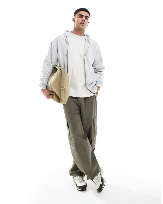 Cotton On White Cotton On Box Fit Zip Up Hoodie for men