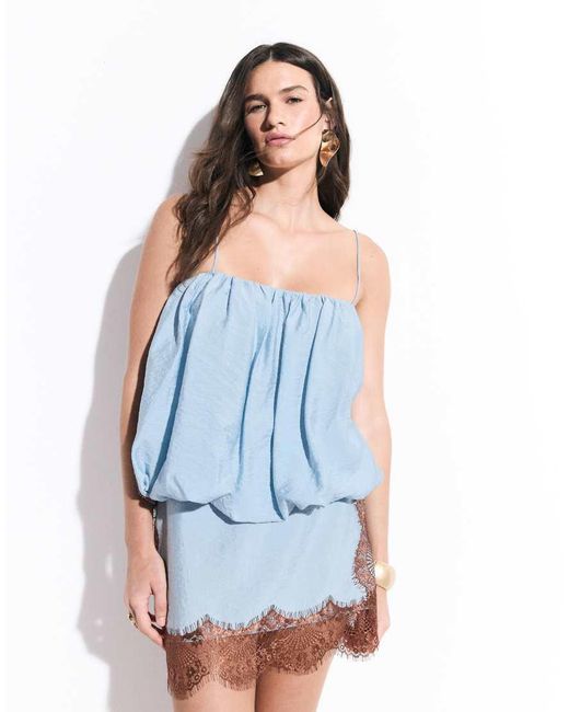 ASOS Blue Lace Applique Bubble Hem Mini Dress