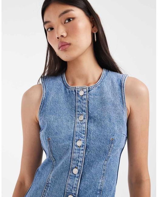 & Other Stories Blue Denim Button Down Mini Dress