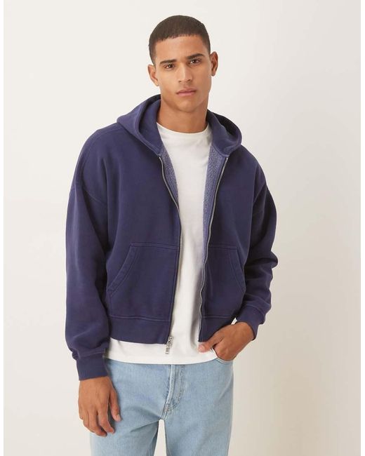 Abercrombie & Fitch Blue Cropped Zip Hoodie for men