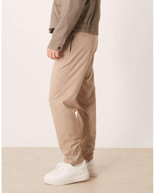 ASOS Natural Smart Pull On Tapered Trousers for men