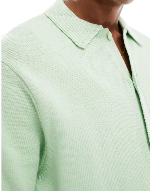 ASOS Green Midweight Knitted Cotton Button Through Polo for men