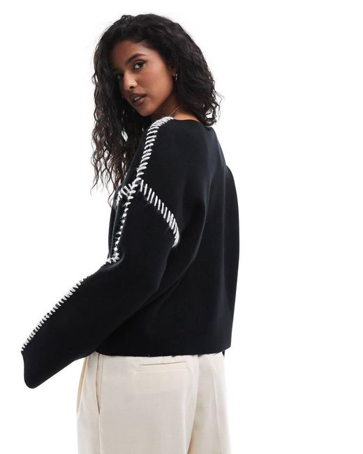 Y.A.S Black Contrast Stitch Detail Jumper