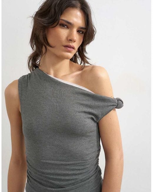 TOPSHOP Gray Double Layer Drape Top