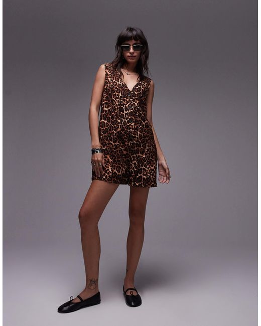 TOPSHOP Brown Button Down Playsuit