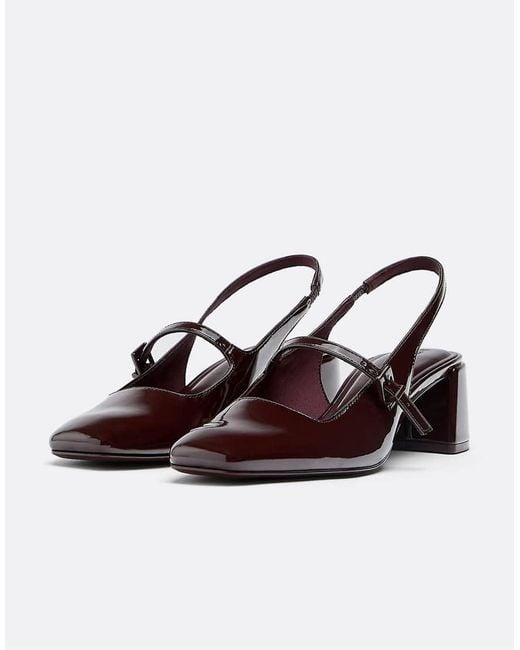 Stradivarius Brown Mary Jane Block Heel