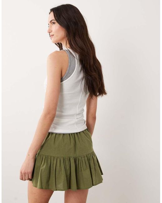 ASOS Green Drop Waist Linen Look Mini Skort