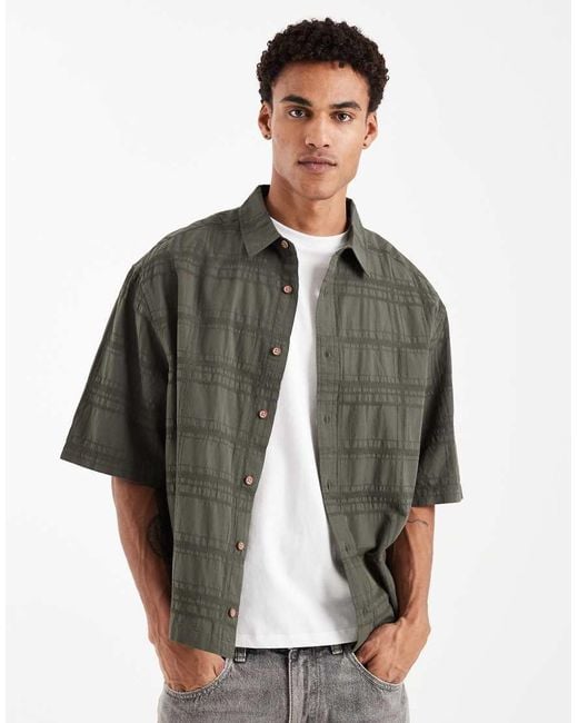 ASOS Gray Boxy Oversized Shirt With Textured Check for men