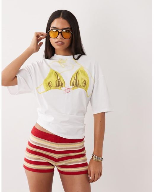 Kiwi & Co White Cotton Bikini Graphic Oversized T-Shirt
