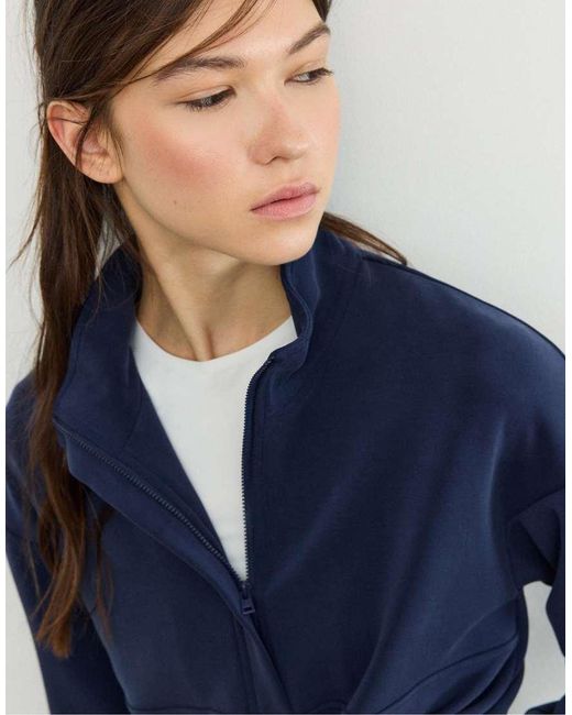 Stradivarius Blue Soft-Touch Sweatshirt With Zip