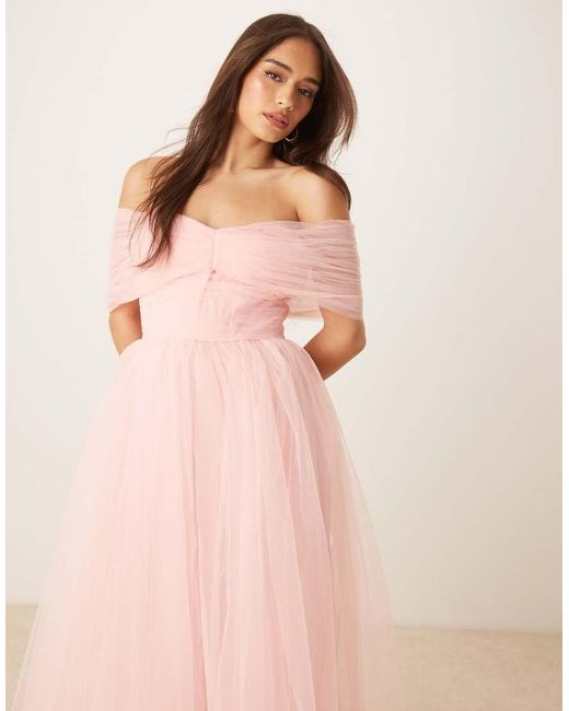 LACE & BEADS Maxi-Jurk Met Blote Schouders in het Pink