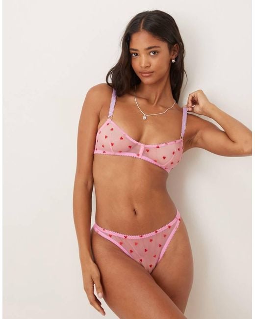 Dora Larsen Pink Priya Tulle Heart Embroidered Half Bralette