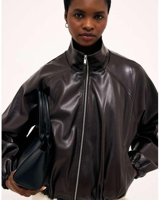 NA-KD Gray Drawstring Detail Faux Leather Jacket