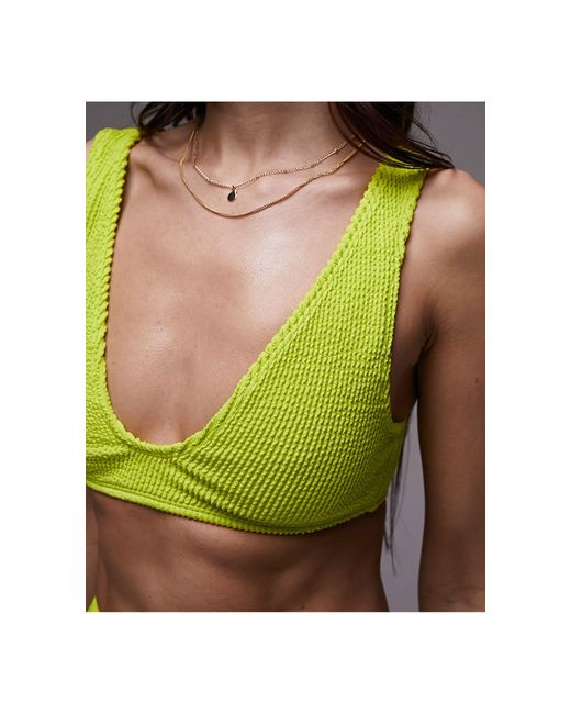 TOPSHOP Green Mix And Match Crinkle Plunge Cami Bikini Top