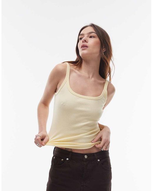 TOPSHOP Natural Skinny Strap Scoop Ribbed Tank Top