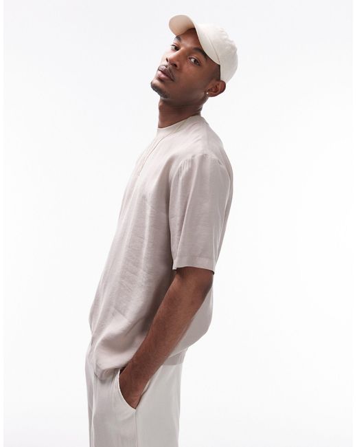 Topman – oversize-t-shirt aus gewebe in White für Herren