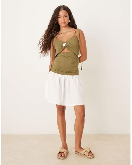 ASOS Green Tie Strap Cut Out Poplin Skirt Mini Dress With Hardware Detail