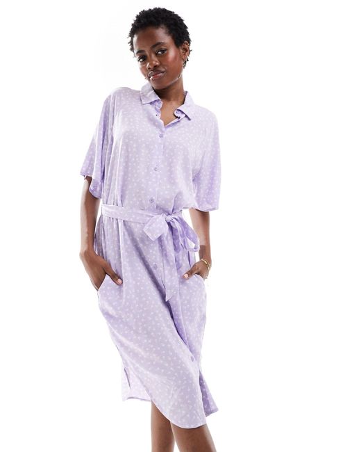 Monki Purple – midi-hemdkleid mit bindegürtel