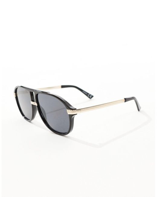 Archive - occhiali da sole aviatore anni '70 neri con dettagli oro di ASOS in Natural da Uomo