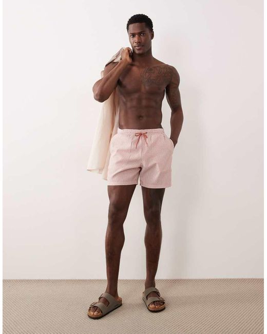 Farah Pink Colbert Drawstring Seersucker Logo Swim Shorts for men