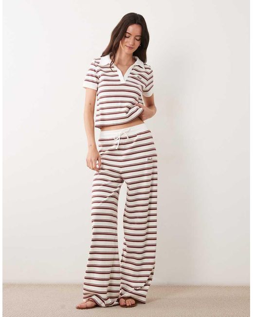 4th & Reckless White Ribbed Wide Leg Trouser Co-ord With Drawstring Waist