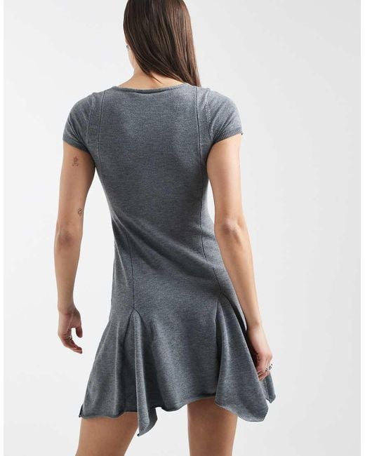 Daisy Street Blue Knit Asymmetric Mini Dress