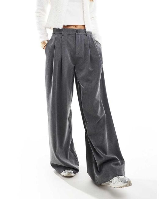 Stradivarius Blue Str Tailored Pleated Wide Low Waist Trouser