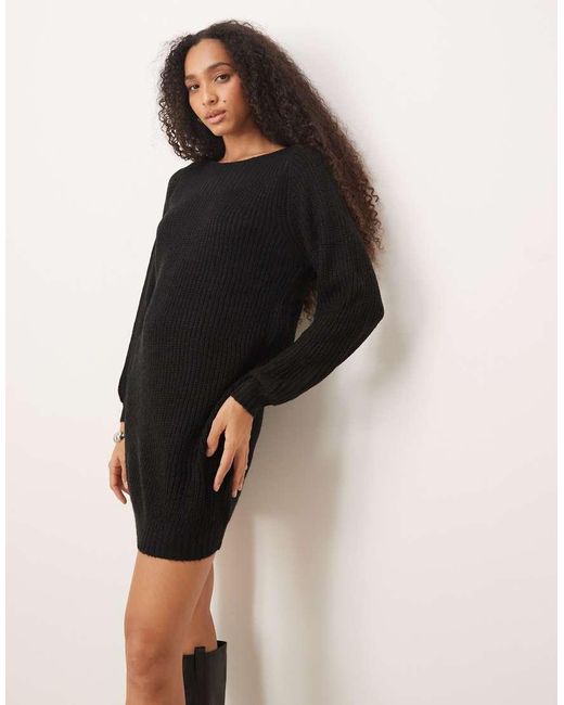 Jdy Black Wide Neck Knitted Mini Jumper Dress