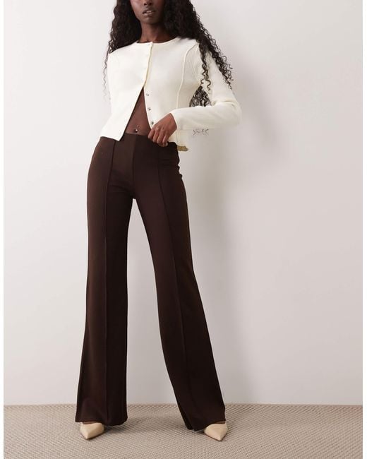 Mango Brown Pleated Front Flared Pants