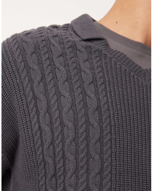 Polo décontracté en maille torsadée avec col cranté - anthracite ASOS pour homme en coloris Blue