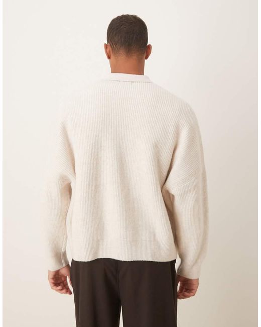 ASOS Natural Super Oversized Boxy Fit Knitted Fisherman Rib Notch Neck Jumper for men