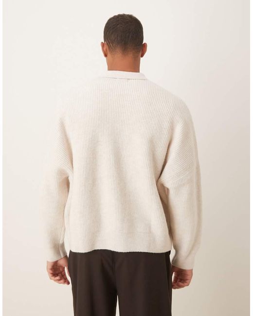 ASOS Super Oversized Gebreide Trui Met Vissersribbels, Inkeping in het Natural voor heren