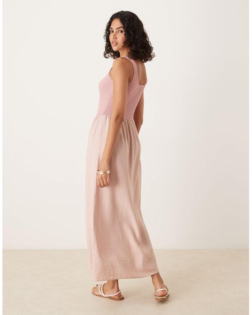 ASOS Pink Textured Bodice Scoop Neck Midi Dress With Drape