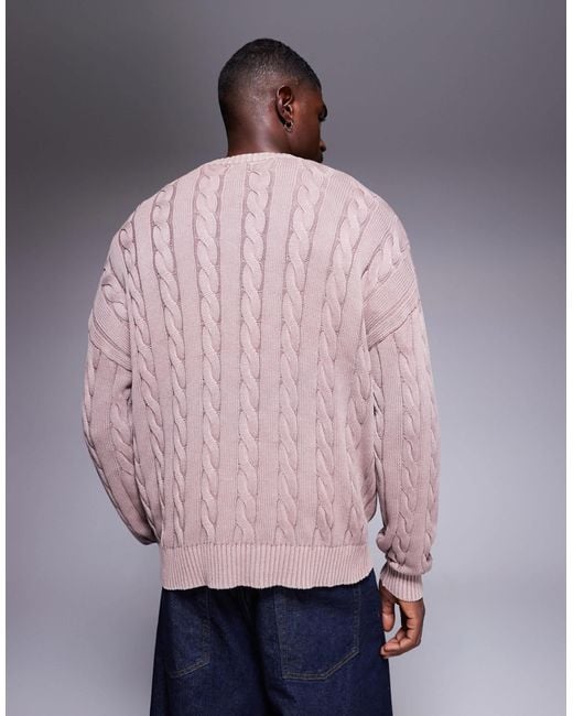 Pull oversize en maille torsadée - délavé ASOS pour homme en coloris Gray