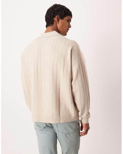 Polo Oversize A Maniche Lunghe di ASOS in Natural da Uomo