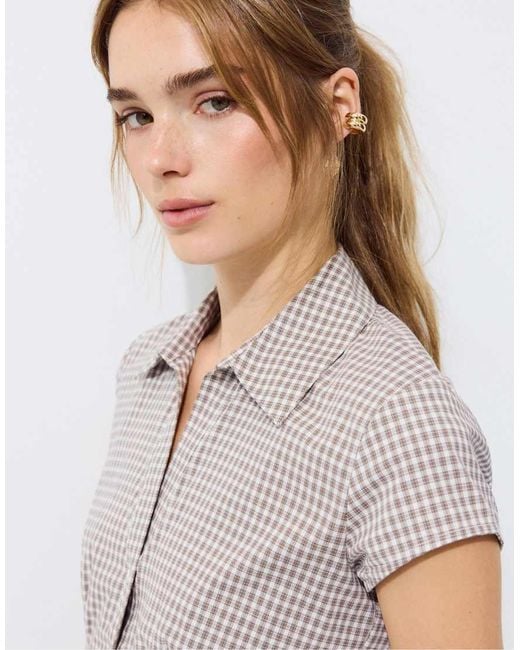 Stradivarius Gray Short Sleeve Under-bust Seam Shirt