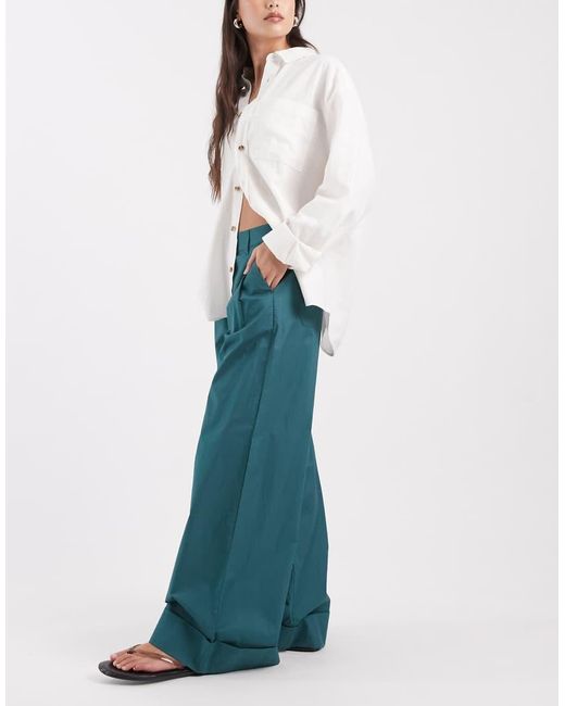 ASOS Blue Wide Leg Trousers With Turn Up Co-ord