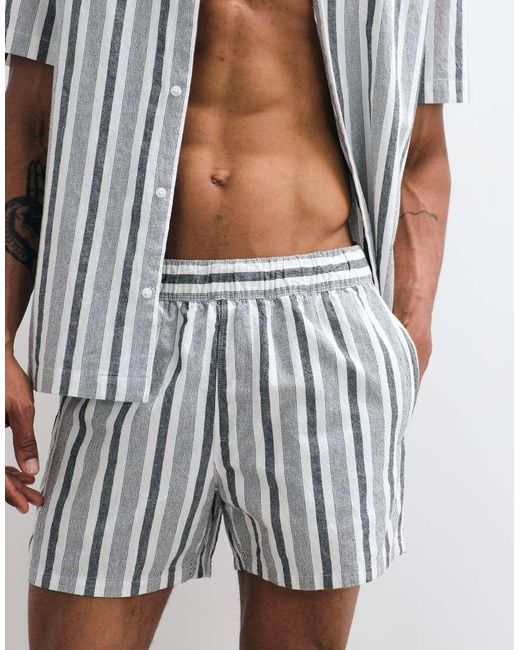ASOS White Short Length Linen Look Stripe Shorts for men