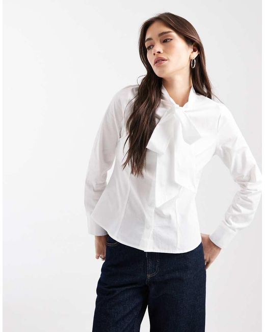 Miss Selfridge White Poplin Tie Neck Shirt
