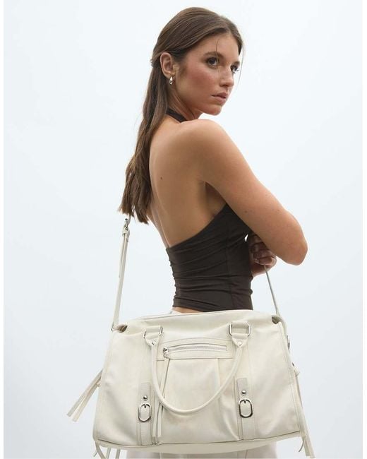 Stradivarius White Maxi Crossbody Bowling Bag