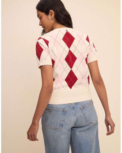 Nobody's Child Multicolor Argyle Check Short Sleeve Cardigan