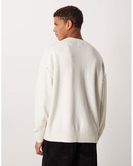 ASOS White Relaxed Knitted Fluffy Henley Neck Jumper for men